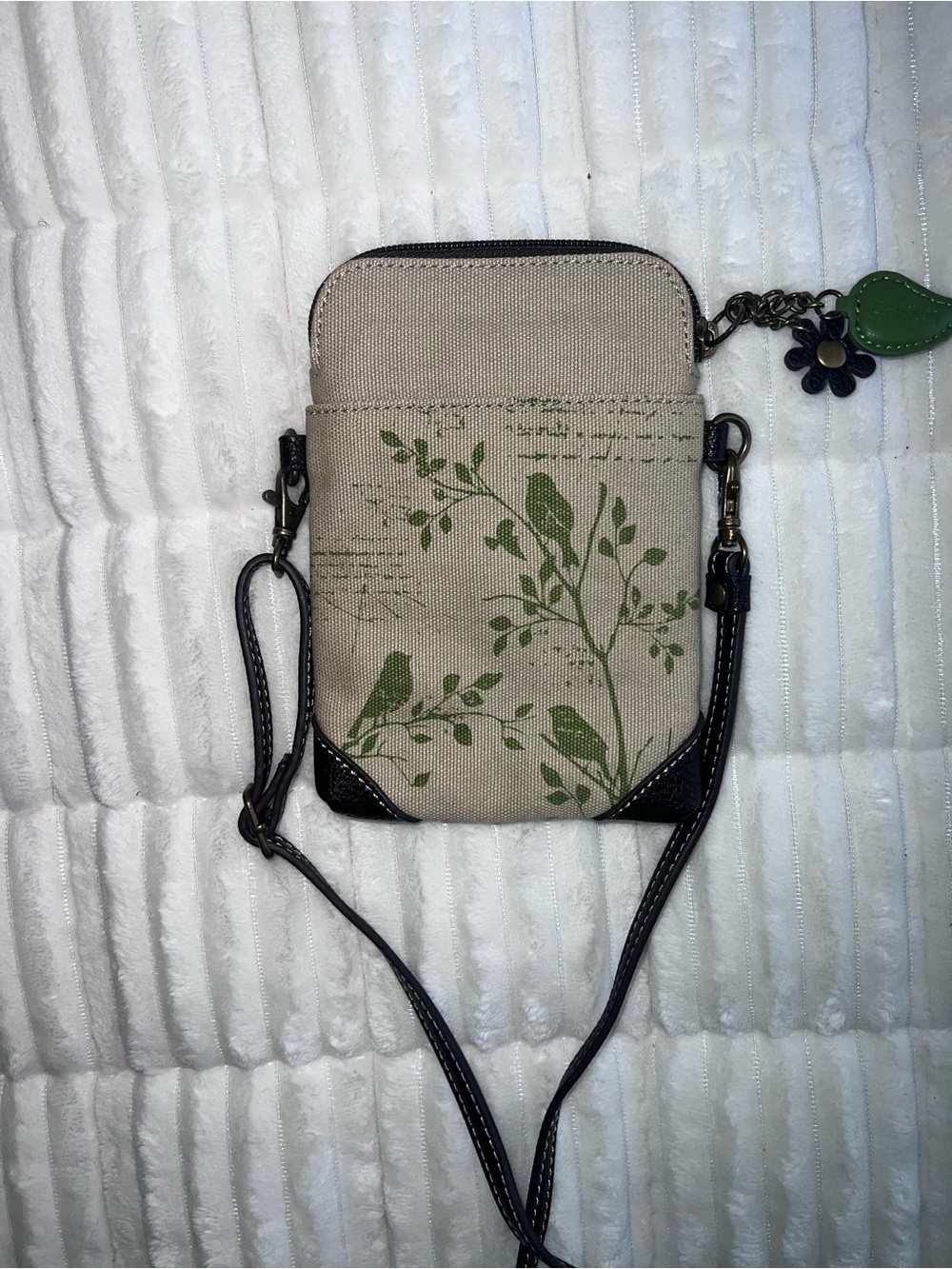 Chala Beige Crossbody with Teal and Brown Bird Applique - Picture 2 of 11